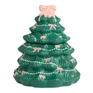 Cost Plus World Market Green Ceramic Christmas Tree Figural Cookie Jar, NWT